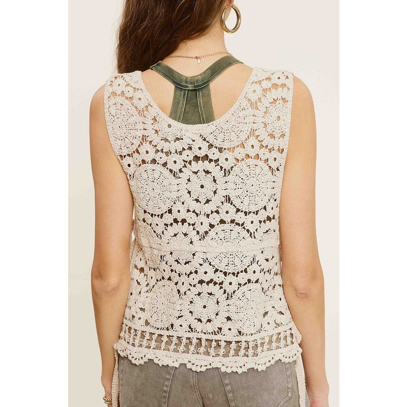 Self Side Tie Detailed Crochet Vest Top