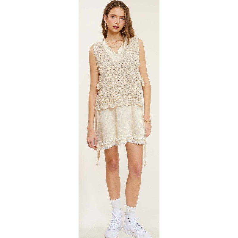 Self Side Tie Detailed Crochet Vest Top