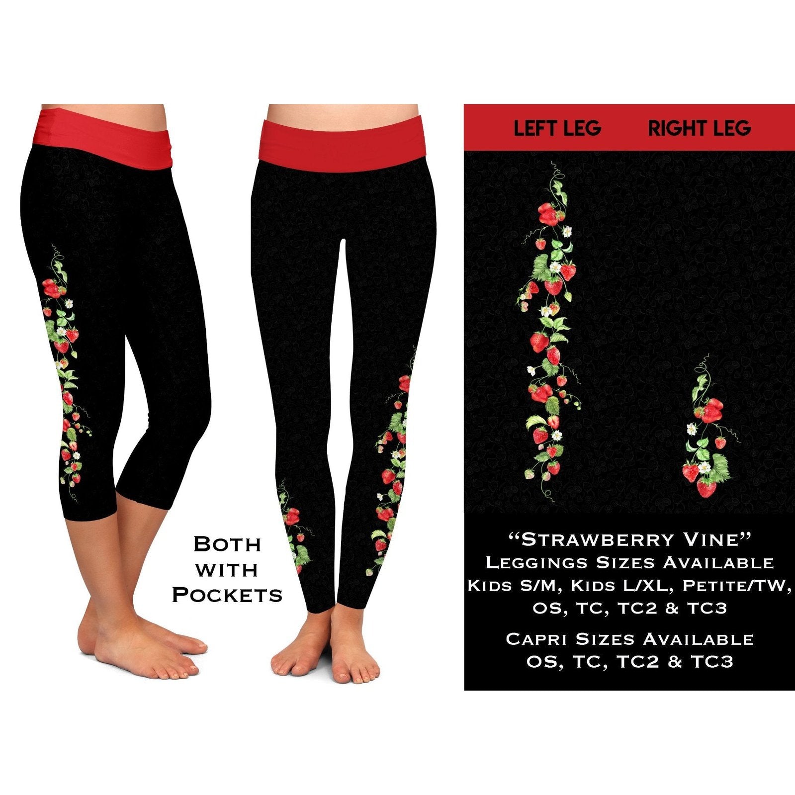 Leggings with Strawberry Vine Side Designs with Pockets