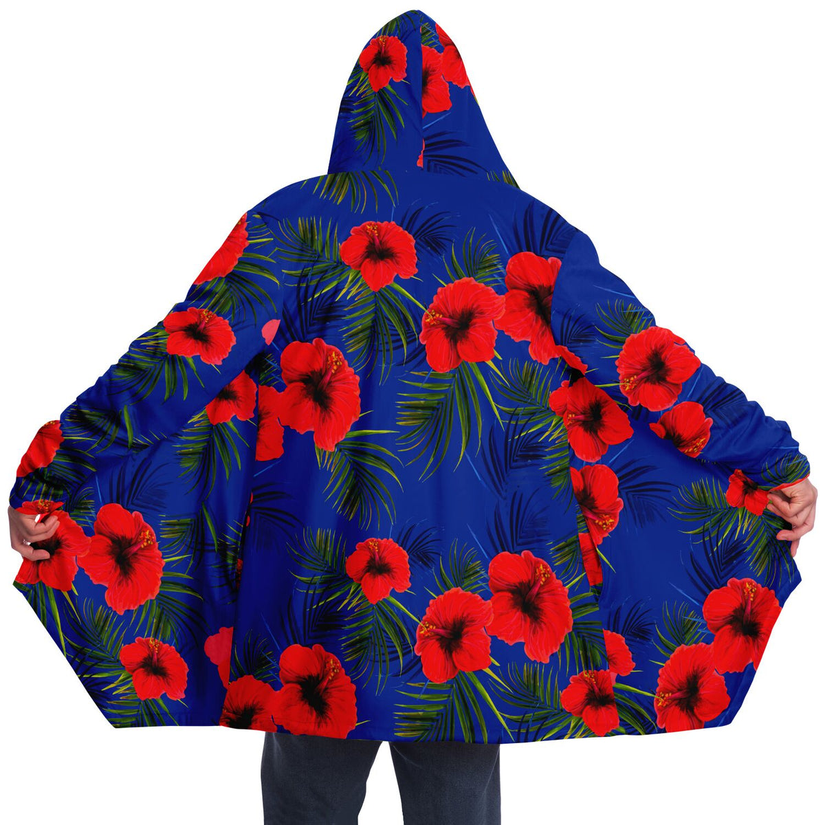 Royal Blue Cloak with Red Flowers Microfleece Cloak - Custom