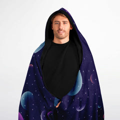 Purple Planet Hooded Blanket Micro Fleece - AOP