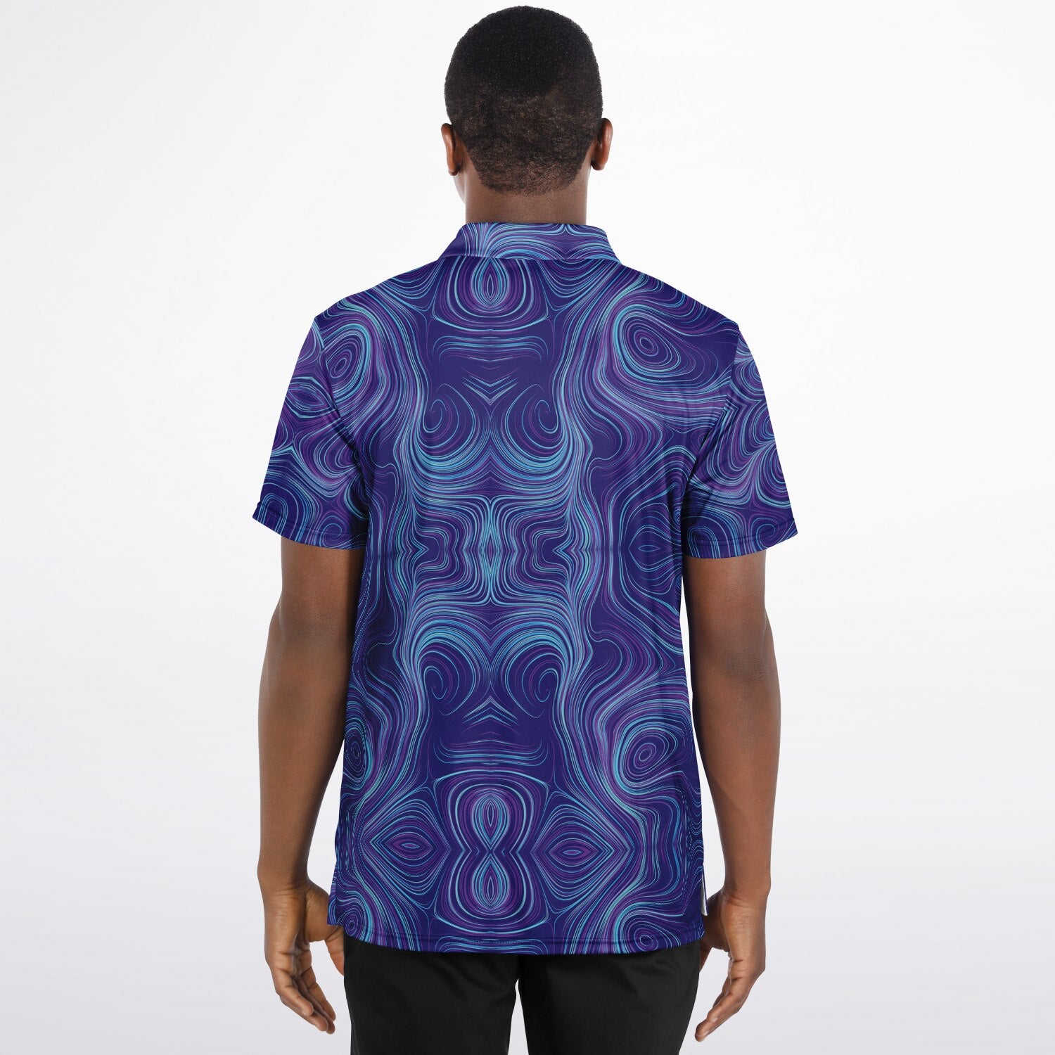 Wavy Polo Shirt -Blue Purple Wavy Lines