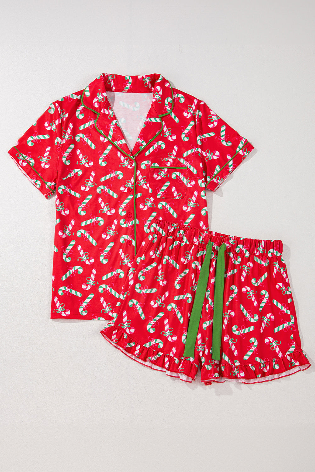 Pink Christmas Candy Cane Print Knotted Pajama Set