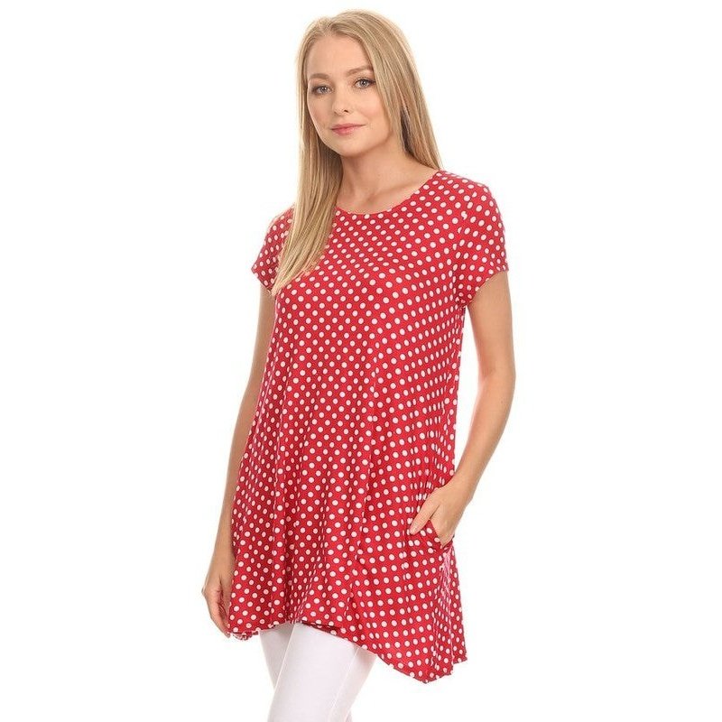 Polka dot print short sleeve relaxed fit tunic