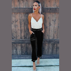 Black Vintage Pocket Velvet Jogger Pants