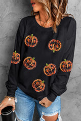 Sequin Black Pumpkin Sweatshirt