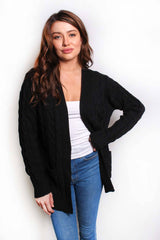 Women's Long Sleeves Double Pocket Cable Knit Cardigan