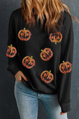 Sequin Black Pumpkin Sweatshirt