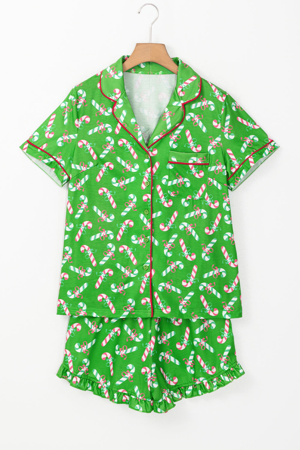 Pink Christmas Candy Cane Print Knotted Pajama Set