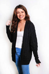 Women's Long Sleeves Double Pocket Cable Knit Cardigan