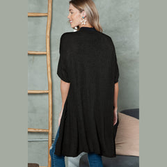 Black Dolman Half Sleeve Pocketed Long Cardigan