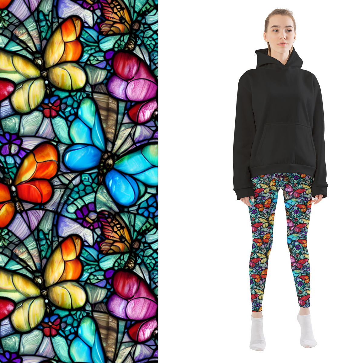 Stained Glass Butterfly Leggings with Pockets