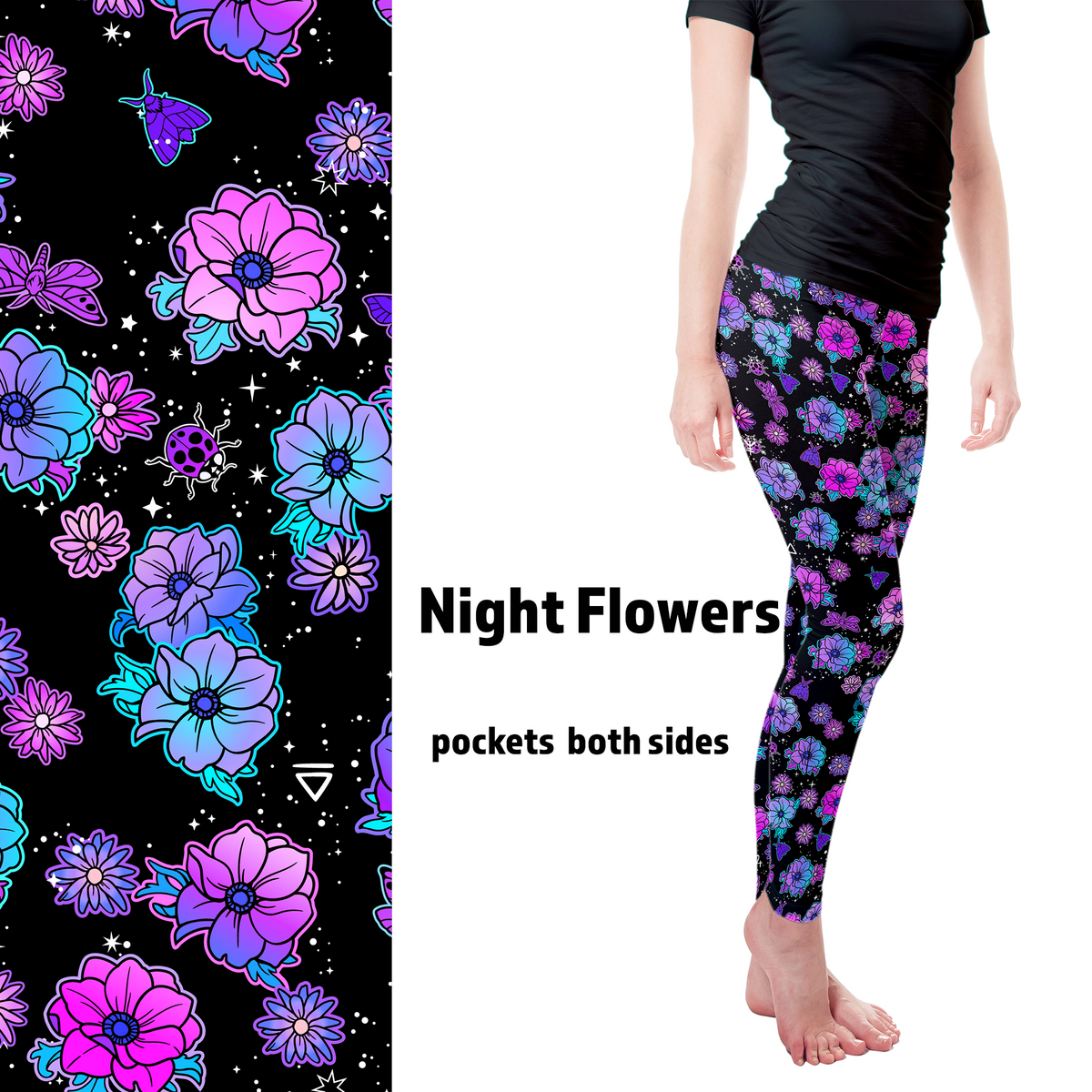 Night Flowers Leggings with Pockets