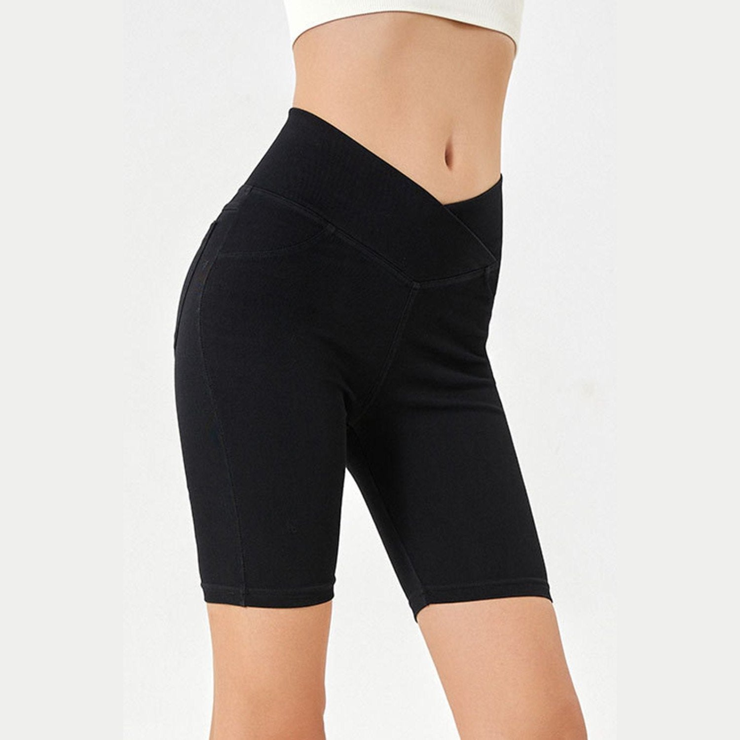Basic Bae Asymmetrical Waist Denim Shorts with Pockets