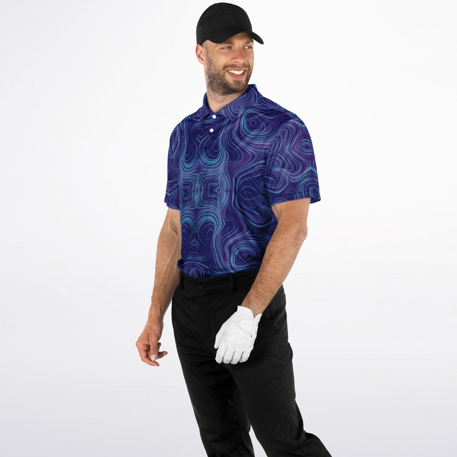 Wavy Polo Shirt -Blue Purple Wavy Lines