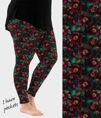 Velvet Blooms Leggings with Pockets  Burgundy Floral Leggings