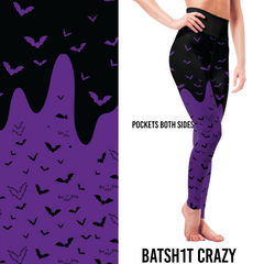 Batsh1t Crazy Purple Bat Leggings with Pockets - Pre-Order
