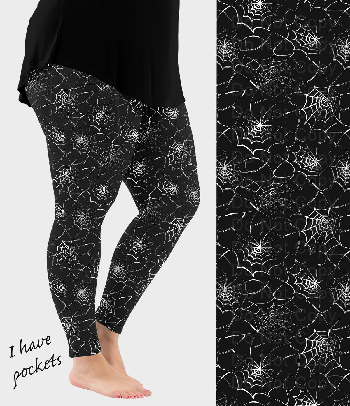 Spider Web Leggings with Pockets, Black and White Halloween Leggings