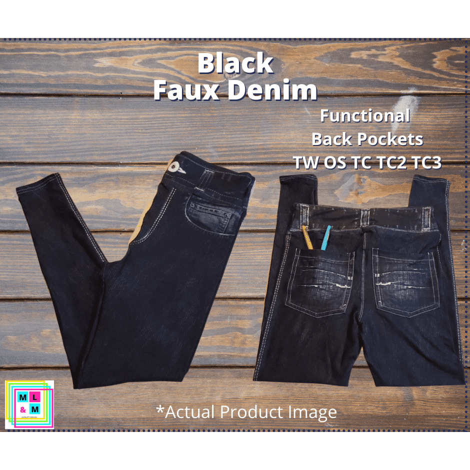 Solid Black Faux Denim Full Length
