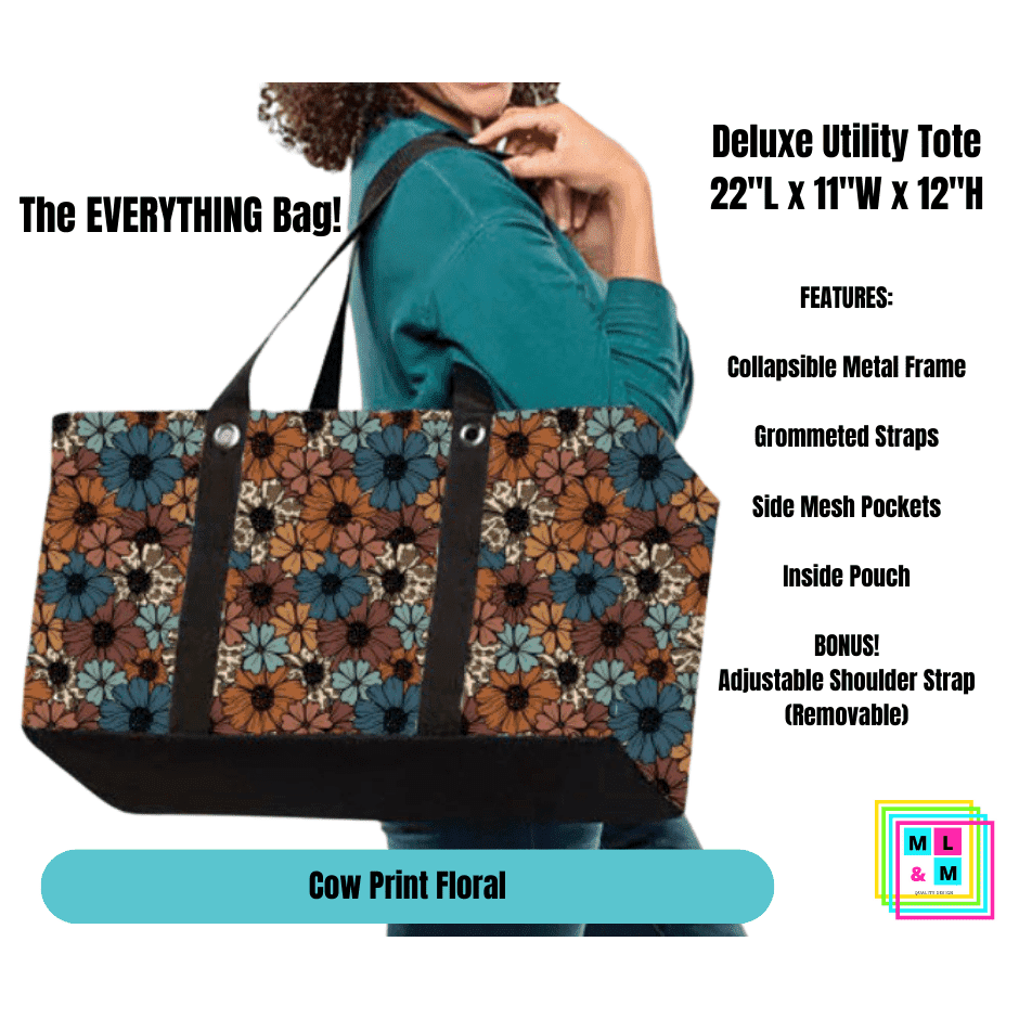 Cow Print Floral Collapsible Tote