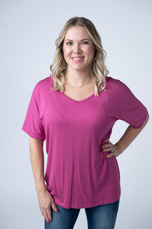 Magenta V Neck Bamboo T-shirt Michelle Mae