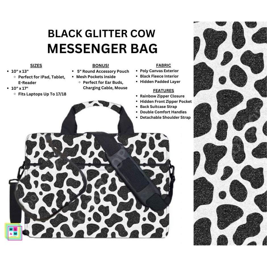 Black Glitter Cow Messenger Bag