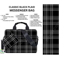 Classic Black Plaid Messenger Bag