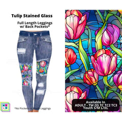 Tulip Stained Glass Faux Denim Full Length Peekaboo Leggings