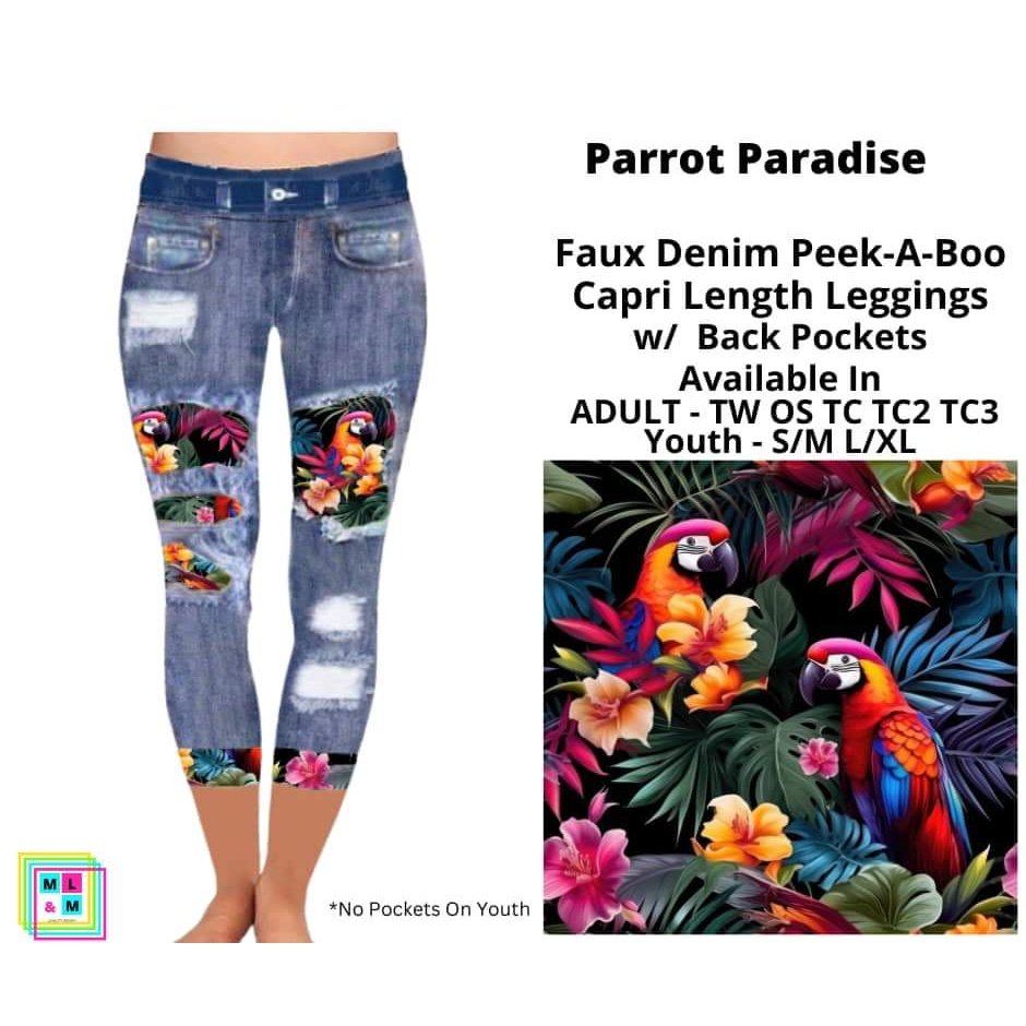 Parrot Paradise Faux Denim Capris