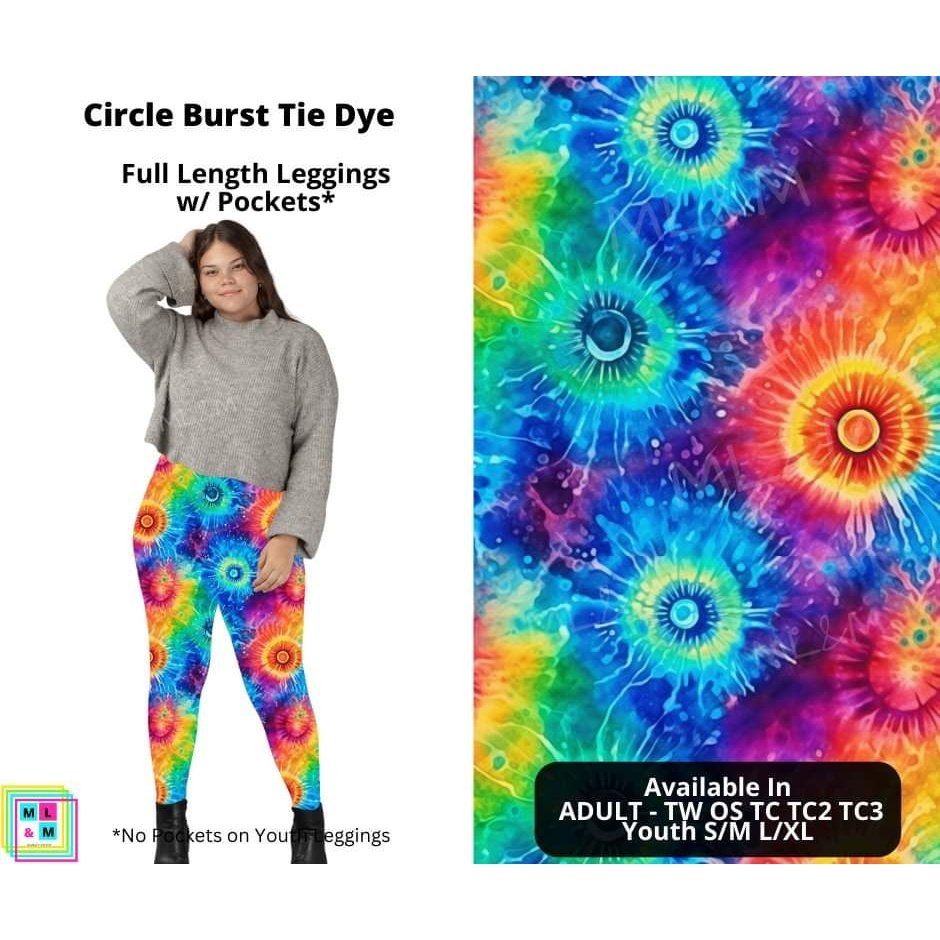 Circle Burst Tie Dye Full Length Leggings w/ Pockets