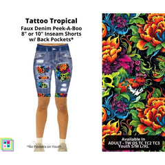 Tattoo Tropical Faux Denim Shorts