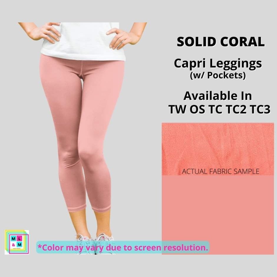 Solid Coral Capri Leggings w/ Pockets