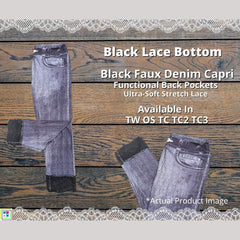 Black Faux Denim Capris w/ Black Lace
