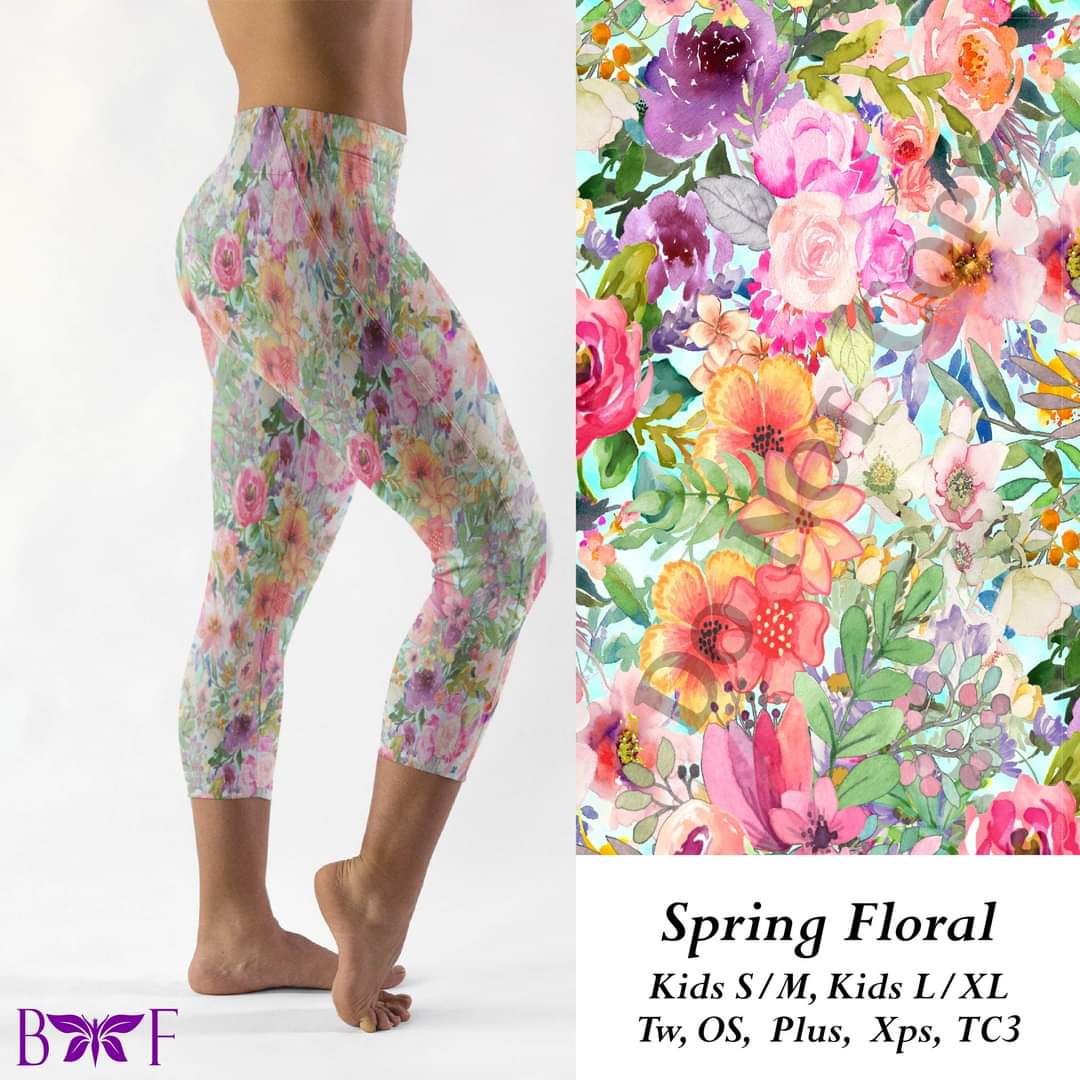Spring Floral Capri Legging with Pockets