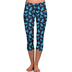 Blue Electric Butterfly Leggings with Pockets