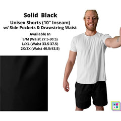 Solid Black Unisex Shorts with Pockets