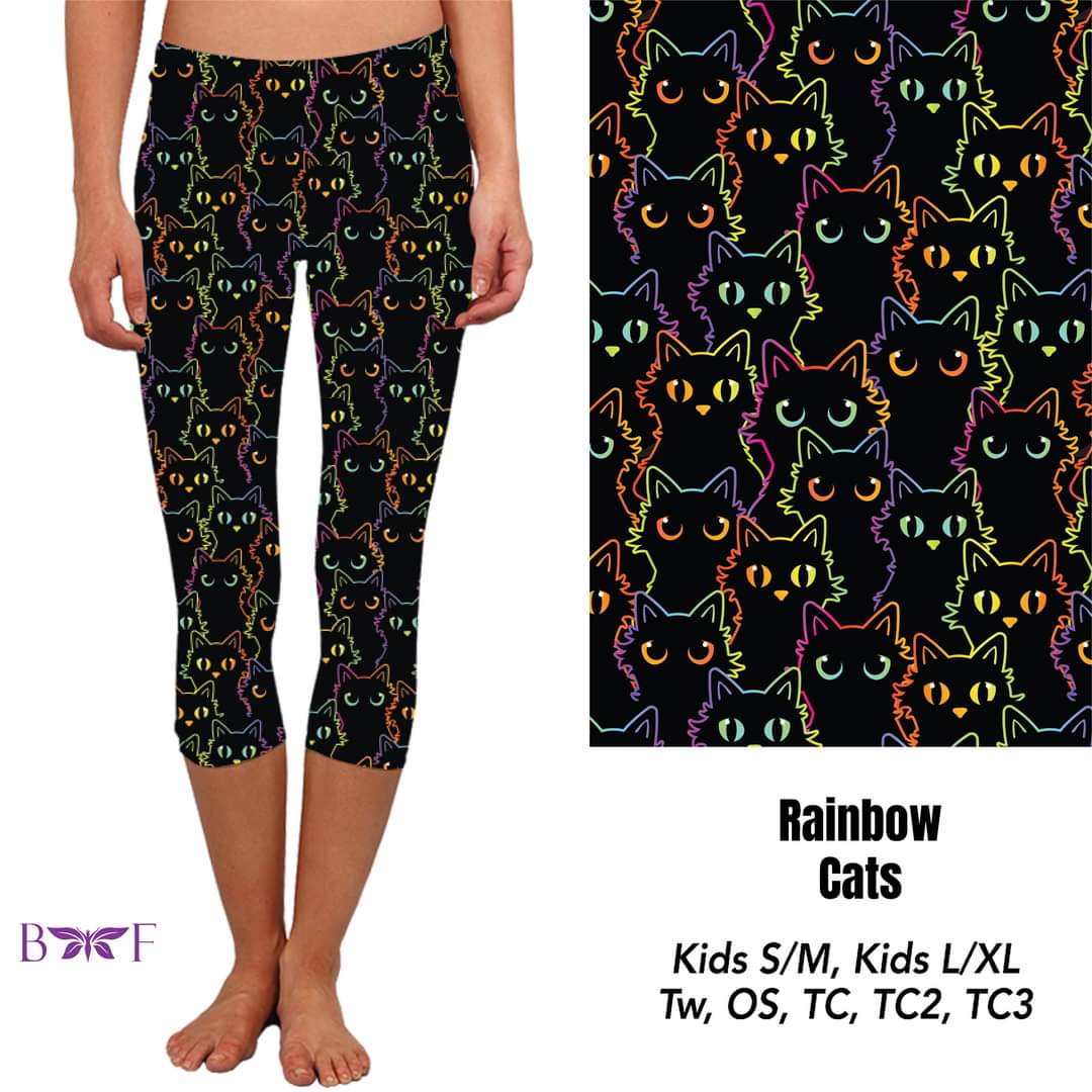 Neon Rainbow Cat Leggings  Full,Capris, and Biker Shorts Length