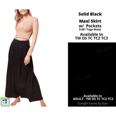 Solid Black Maxi Skirt with Pockets