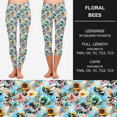 Floral Bees Leggings with Side Pockets