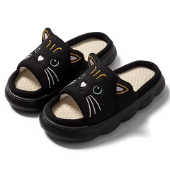 Chausson-sandales douillettes « chat noir » – Confortables et adorables pour l'intérieur