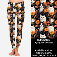 Floral Fluffy Kittens Leggings with Pockets