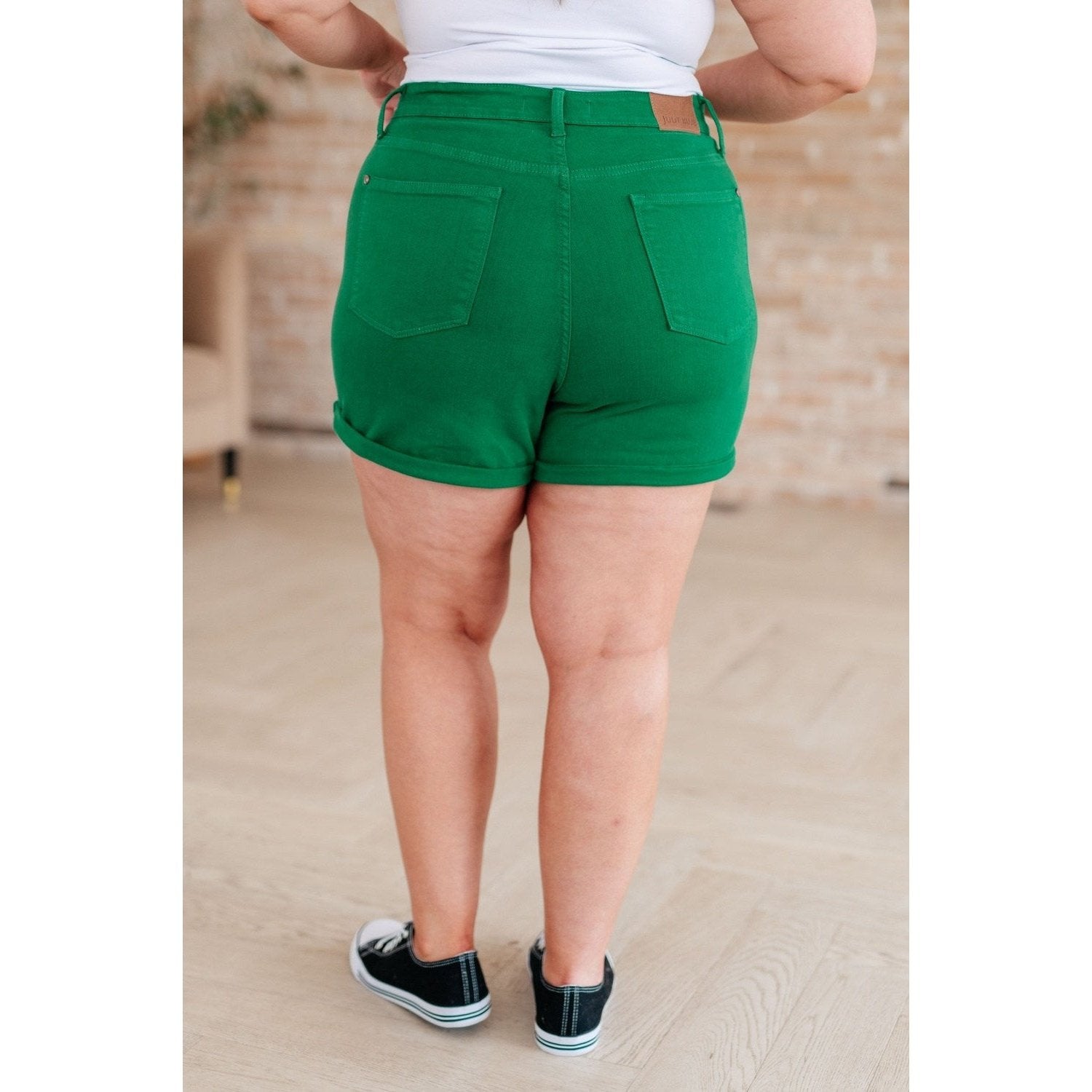 Jenna High Rise Control Top Cuffed Shorts in Green