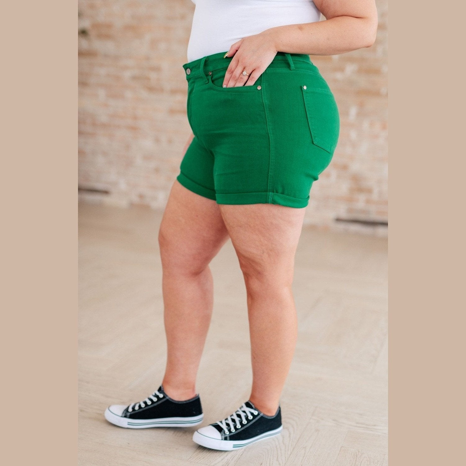 Jenna High Rise Control Top Cuffed Shorts in Green