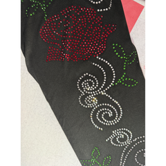 Red Rose Rhinestone Vine Leggings with Side Pockets