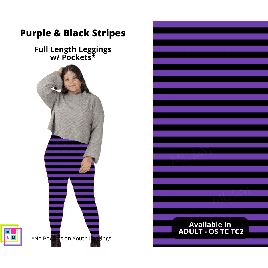 Striped Leggings in Purple and Black Full Length Leggings w/ Pockets
