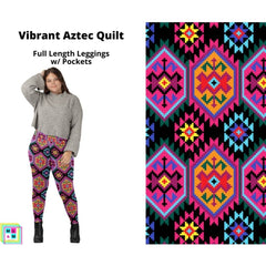 Vibrant Aztec Quilt Full Length Leggings w/ Pockets