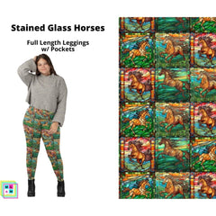 Stained Glass Horses Full Length Leggings w/ Pockets