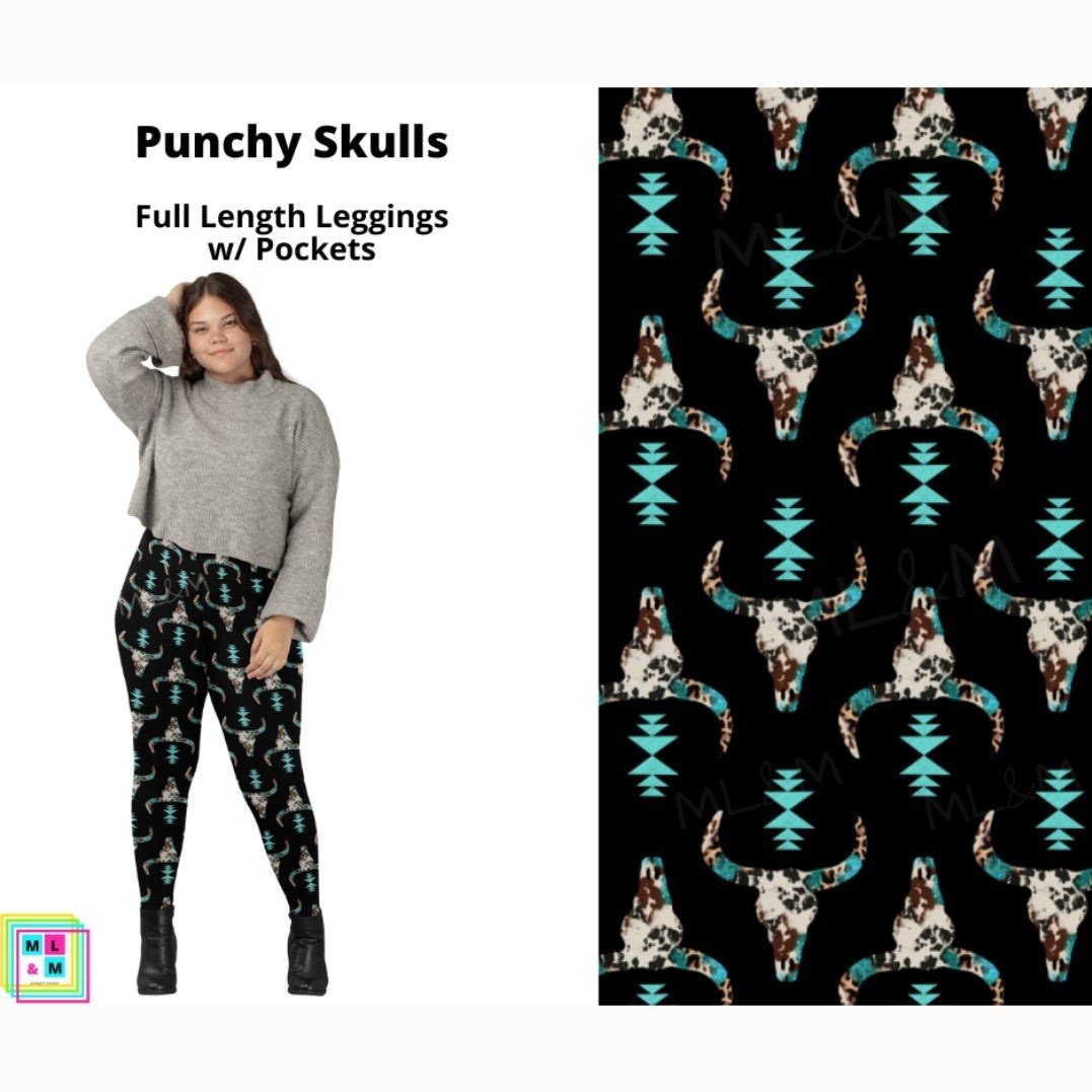 Punchy Skulls Full Length Leggings w/ Pockets