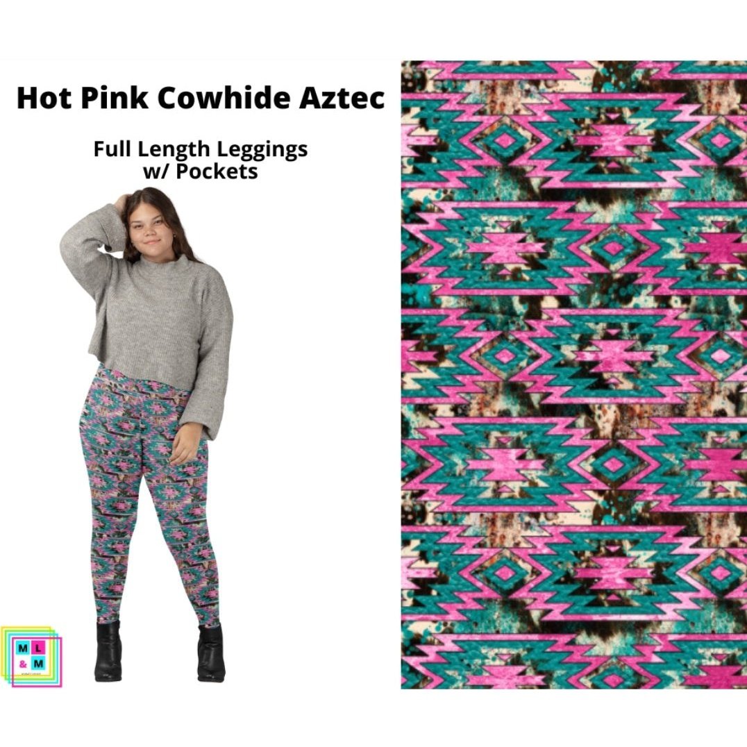 Hot Pink Cowhide Aztec Full Length Leggings w/ Pockets