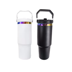 Black or White Rainbow Tumbler with Flip up Straw  30 oz